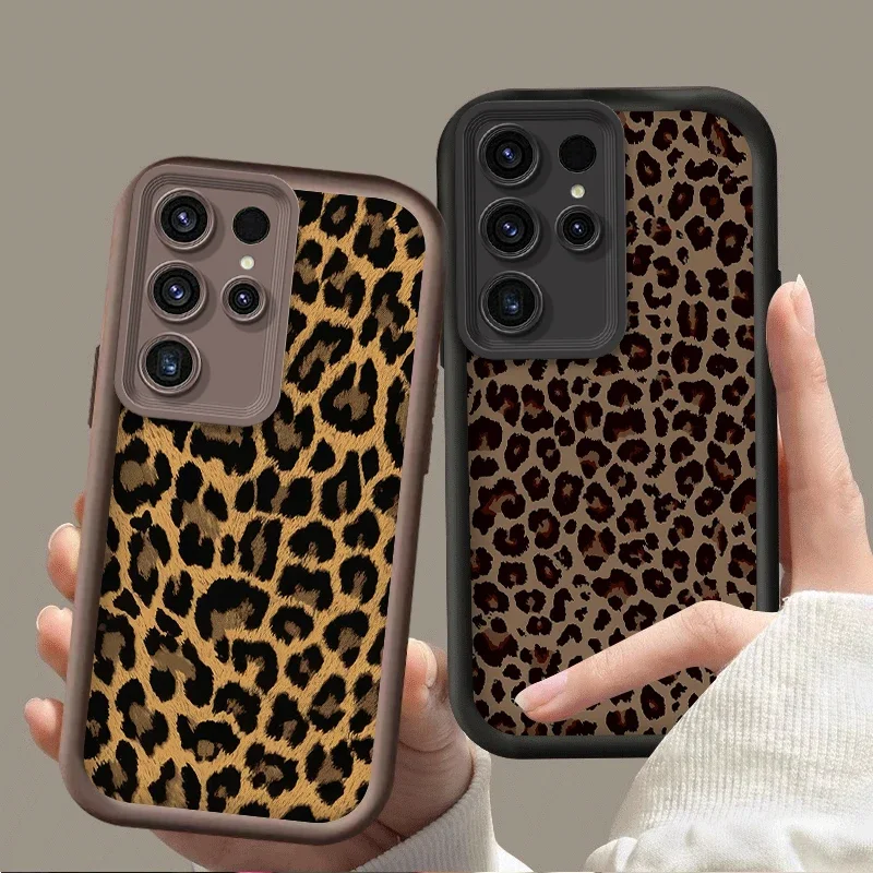 Pink Brown Leopard Print Case for Samsung Galaxy S24 S23 S22 S21 Ultra Plus FE A54 A34 A14 A73 A53 A33 5G Soft Silicone Cover