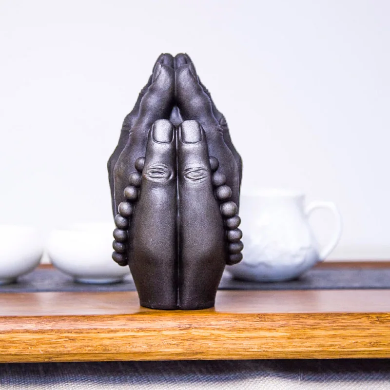 Zen new Chinese style, hands together, Amitabha creative ornament, study table top Bogu frame, pure handmade handicrafts