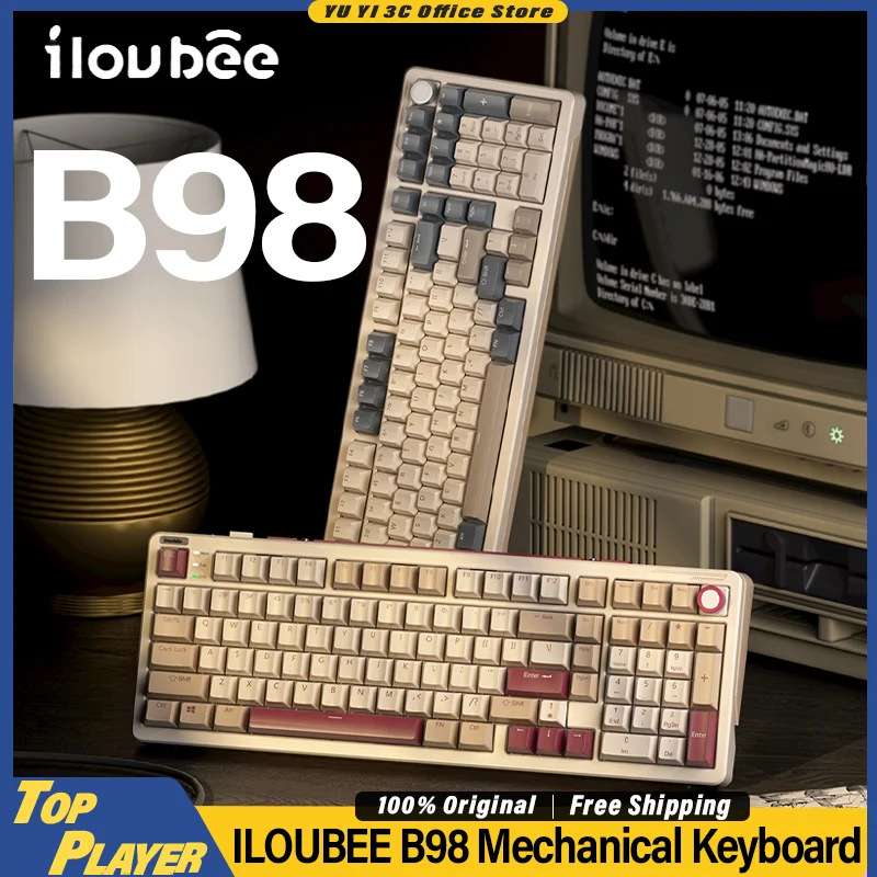 

iLovbee B98 Mechanical Keyboard Customized Hot Swappable Retro Style Kailh HIFI Gaming Switch 2.4g BT Wireless Control Knob RGB