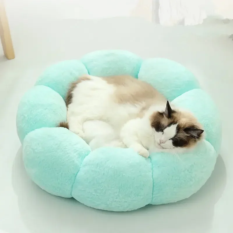 New Pet Round Flower Nest Cat Winter Warm Plush Cat Nest Four Seasons Universal Dog Mat for Small Dog Pet Supplies Accessories