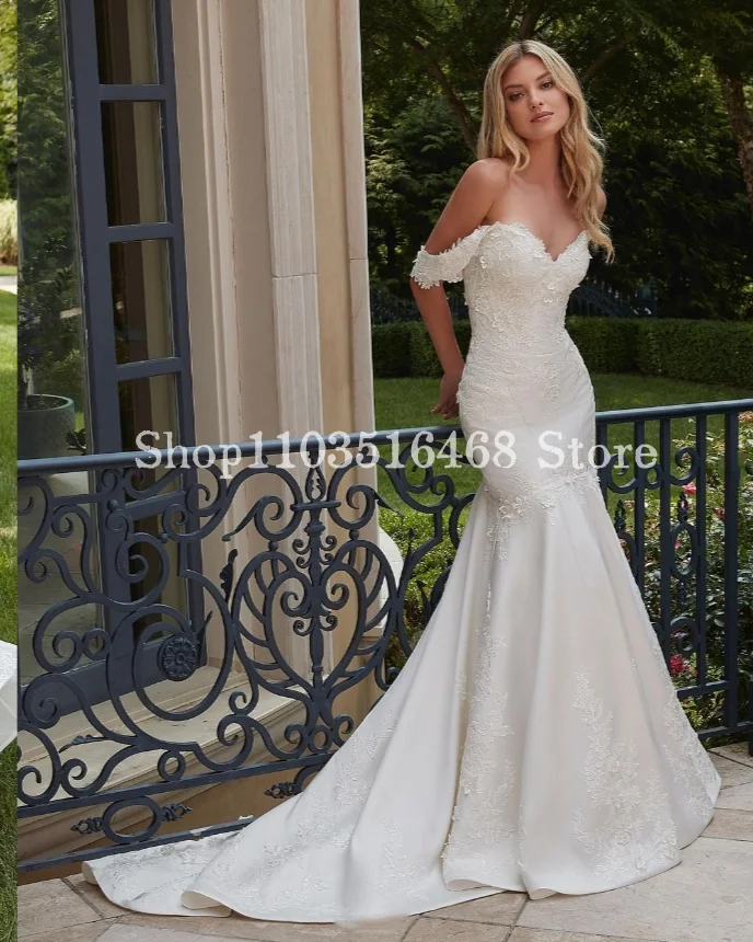 Elegante satin weiße Brautkleider für Frauen Schatz Brautkleider Meerjungfrau hinter langen Vestidos de Novia