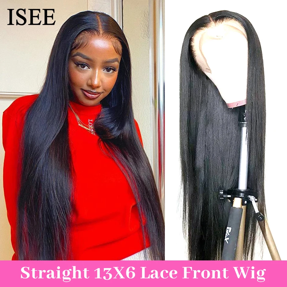 Straight 13X6 Lace Frontal Wig180% Density Malaysian Straight Lace Front Human Hair Wigs For Women ISEE HAIR HD Lace Frontal Wig