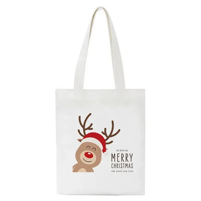 

Christmas Deer Printing Ladies Handbag Casual Shoulder Bag Eco-friendly Large Capacity Portable Travel Shopping Bag Schoolbag