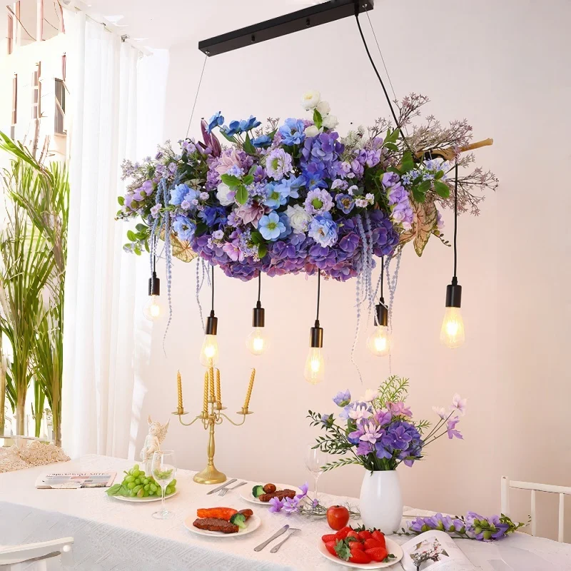 Purple Bar Counter Led Chandelier Creative Restaurant Decoration Light Flower Shop Window Sunroom Courtyard Elegant Ceiling Lamp