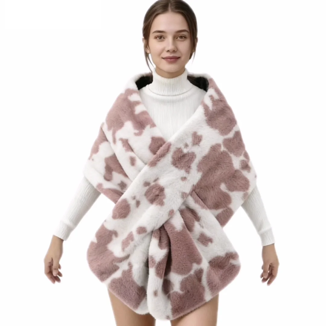 Nuovo 2025 Poncho Autunno/Inverno Moda Casual Fuzzy Sciarpa Calda e Avvolgente per le Donne Mantello Mucca Stampa Mantello P1
