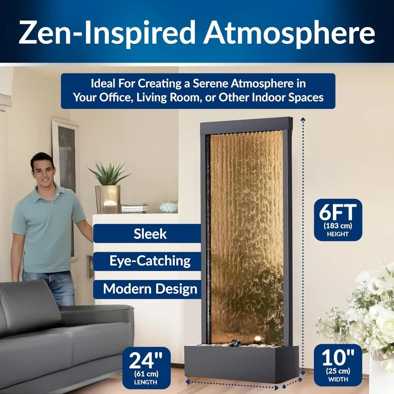 نافورة شلال داخلية وخارجية مقاس 72 بوصة مع أضواء LED ولمسة نهائية برونزية #4