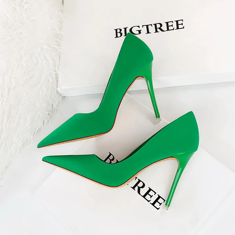 BIGTREE Shoes Sexy Woman Pumps Black Green Red Women Heels Silk High Heels Women Shoes Stiletto Heels 10.5 Cm Ladies Shoes