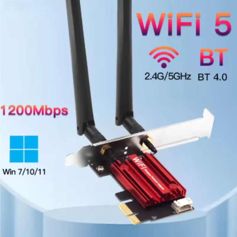 AC1200 Dual-Band 5G Network Card PCI-E Wireless Adapter Windows 7/10/11 Built-In Gigabit Wifi Receiver For Bluetooth