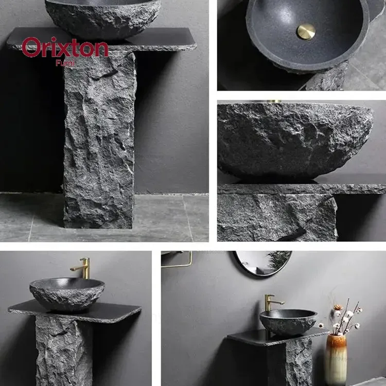 Marble  Pedestal Bathroom Sink, Modern Design Custom Standing Artificial Basin,Easy Clean Bathroom Sink Quartz Vanity Sink