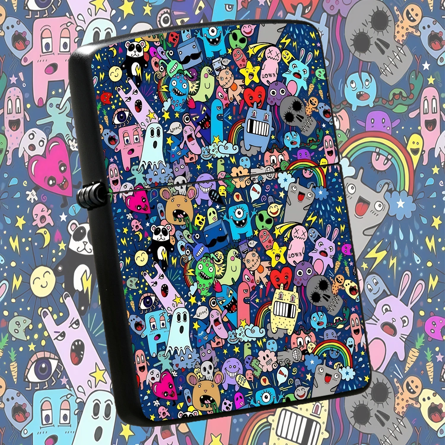 Fun Doodle Style Cute Whimsical Monster Print Lighter, Full Coverage Unique Trendy Pattern, Portable Versatile Igniter Suitable For All Daily Scenarios, Perfect For Gifting, Personal Collection, Carry Around Cute Decorative Practical Access