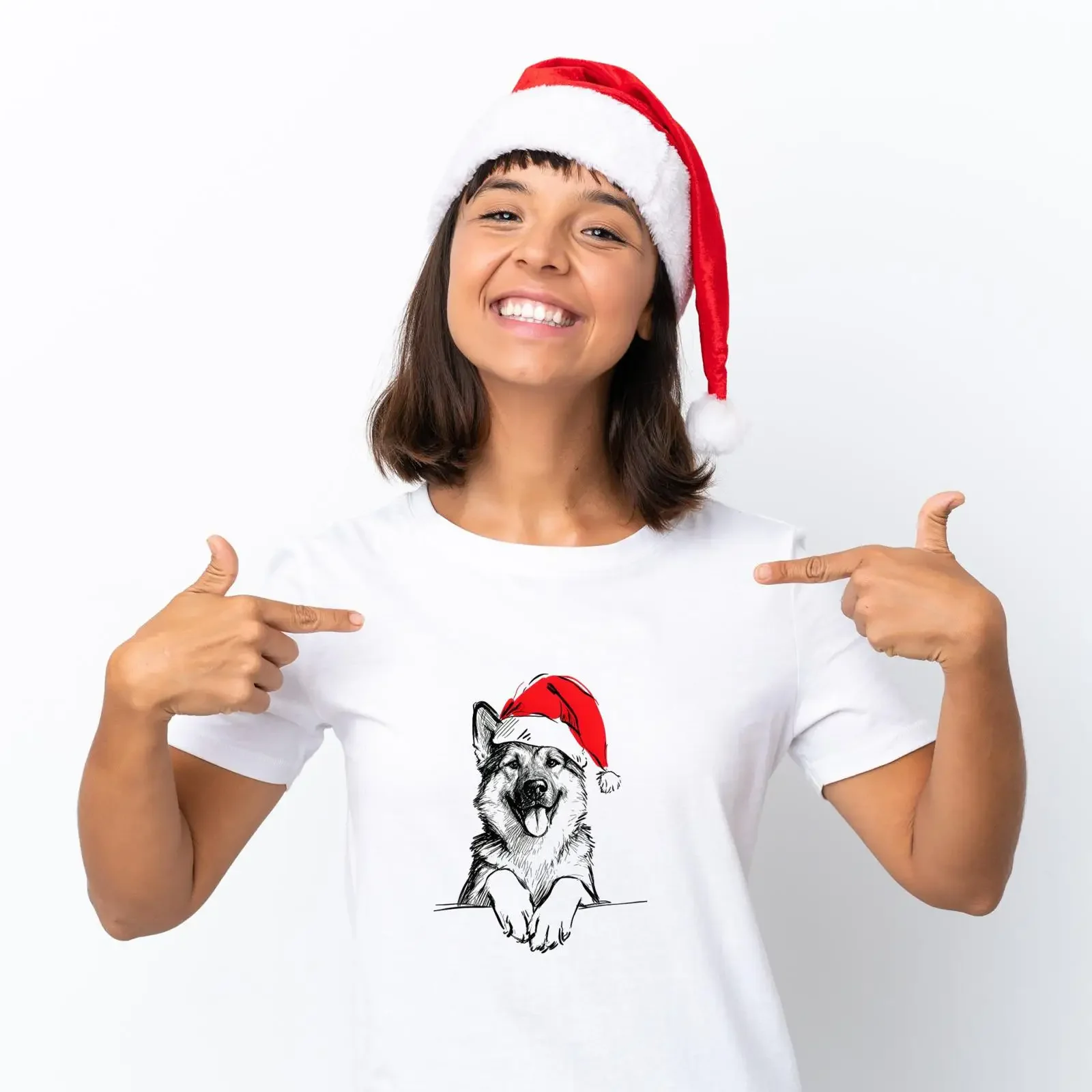 German Shepherd Christmas T Shirt Cute Xmas Holiday Dog Lover For Kids vintage Washed designer clothes Stylish Soft Versatile