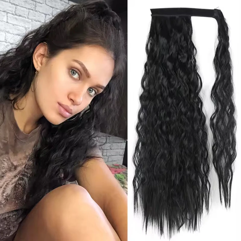 

Synthetic corn wavy tail hair clip wrapped clip on hair extensions, brown ponytail suitable for women to wear