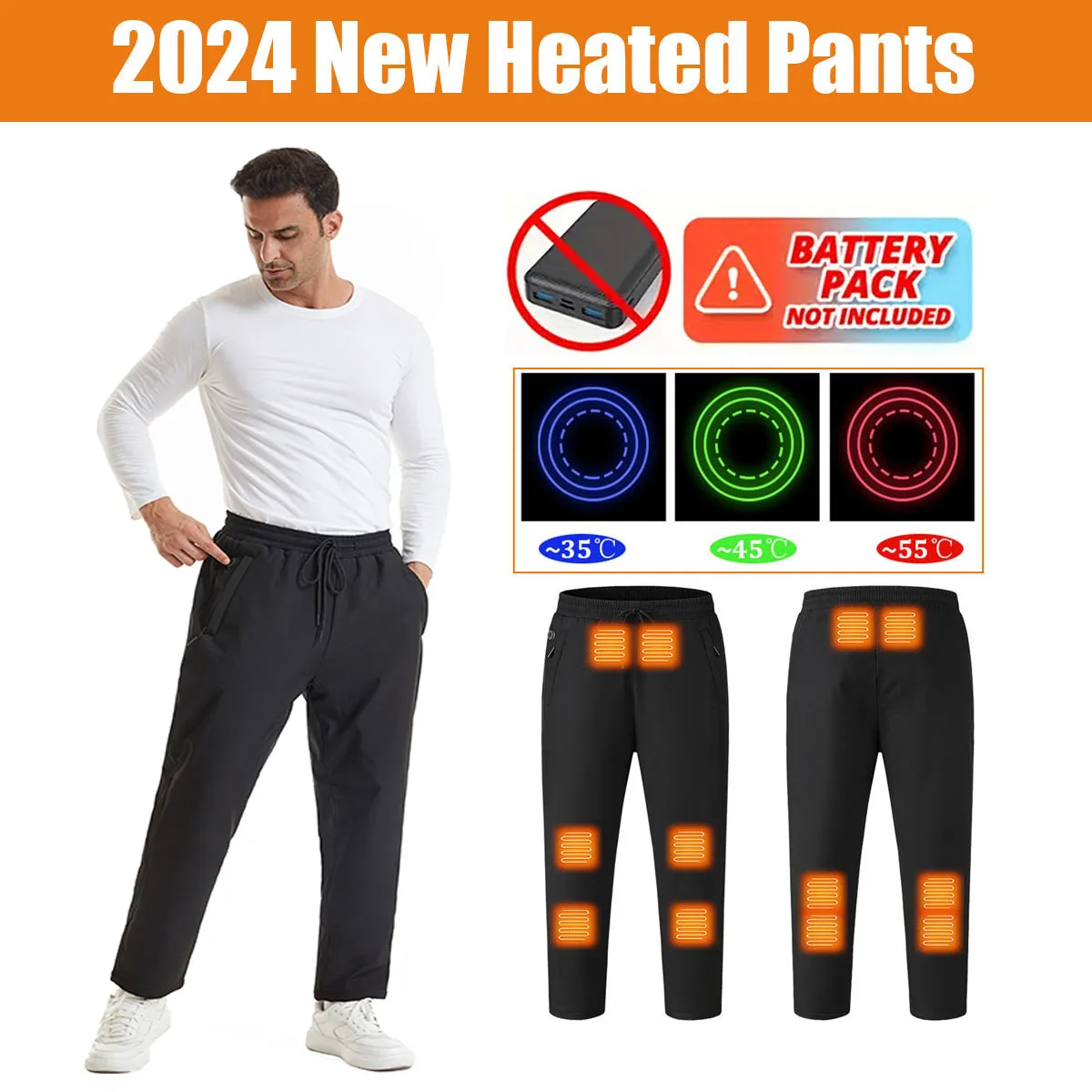 

2024 New Heated Pants, Winter Warm Outdoor USB Electric Heated Pants with 12 Carbon Fiber Heating Pads, 3 Temperature Levels