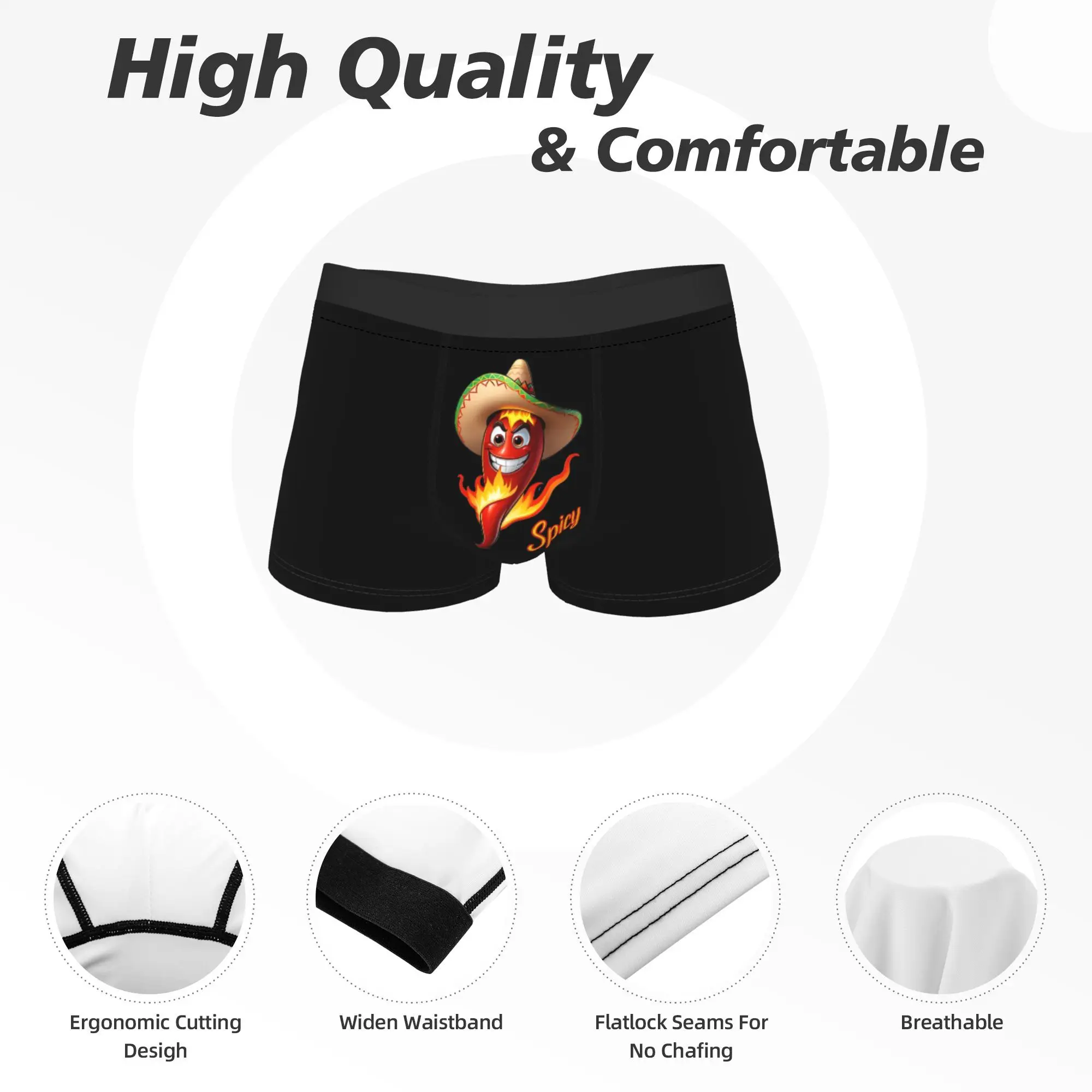 Hot And Spicy Mexican Chili Pepper Men Printed Polyester Fiber Boxer Underwear Showcasing Unique Charm