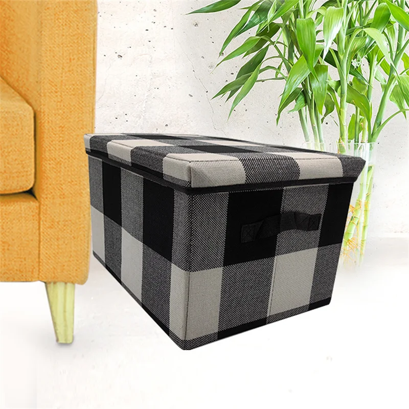 Plaid Cotton and Hemp Storage Box Toys and Sundries Sorting Storage Basket Foldable Wardrobe Clothes Storage Box