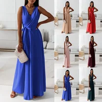 2025, novedad de verano, vestido de moda para mujer, vestido de noche largo con cuello en V y lazo para mujer, vestido de fiesta de Gala