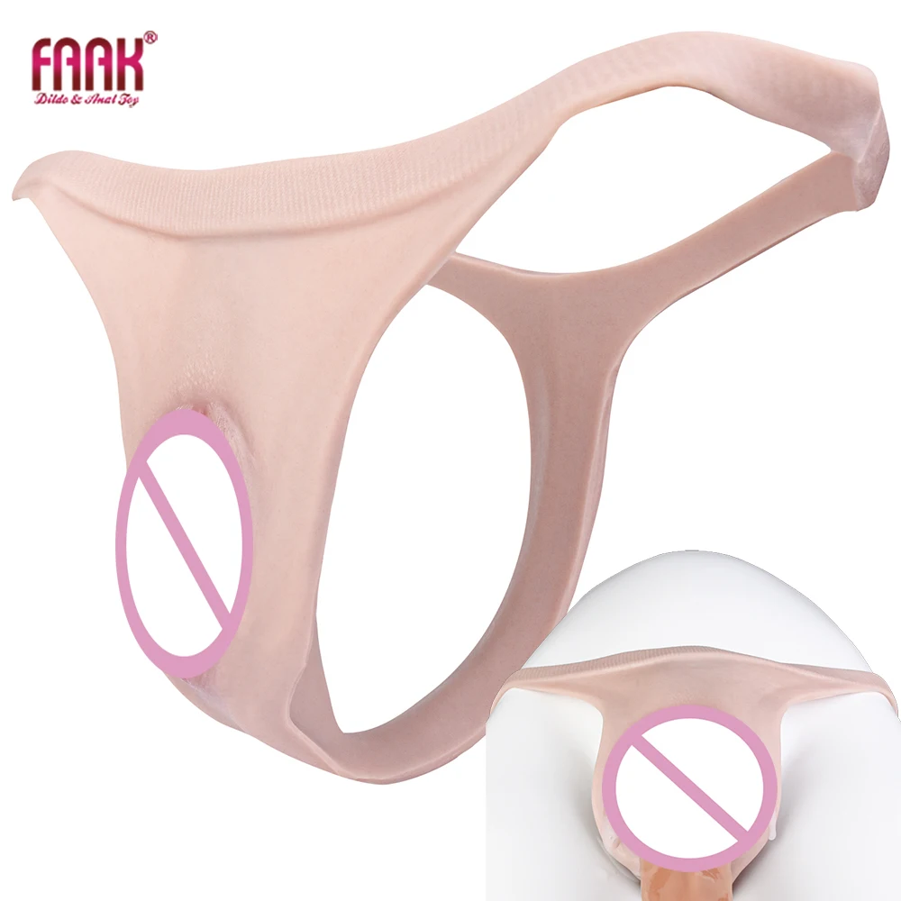 FAAK Silicone Insertable Vagina Panties Realistic Pussy Clitoris Pads Briefs Thongs Men's Hiding Gaff for Transgender Adult toys view 6