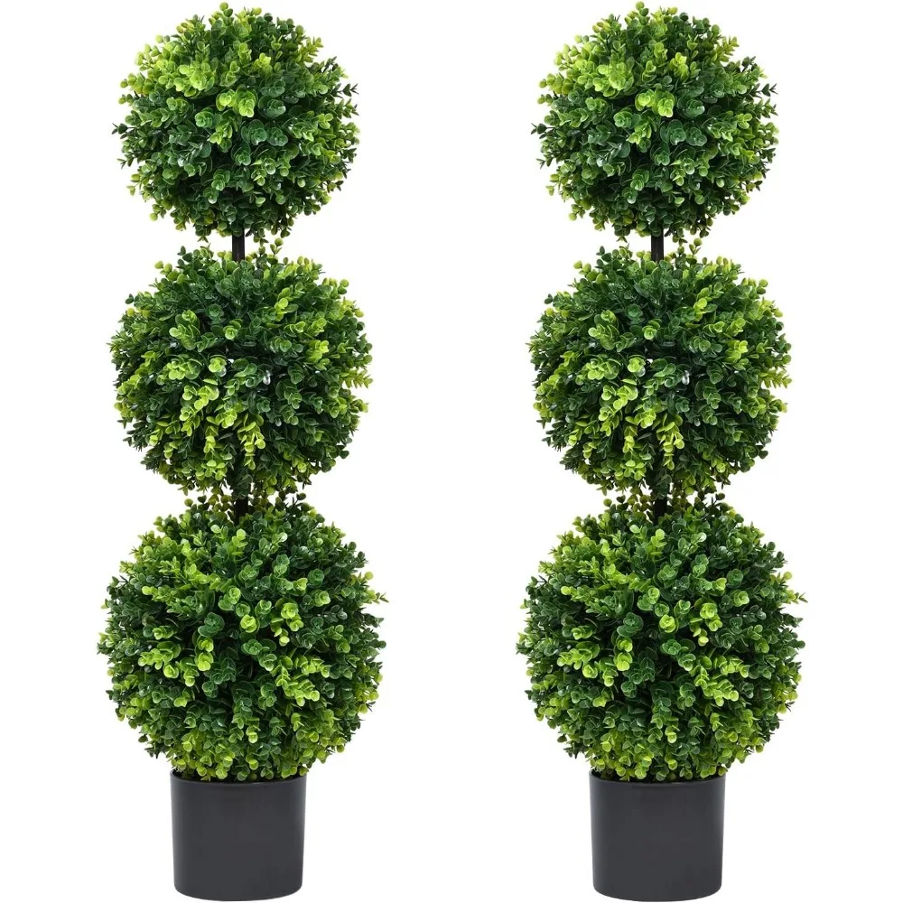 

2-piece Set of Artificial Boxwood Tree and 3-foot Ball Tree Potted Plant Decoration, Suitable for Home Life in Front Door Porch