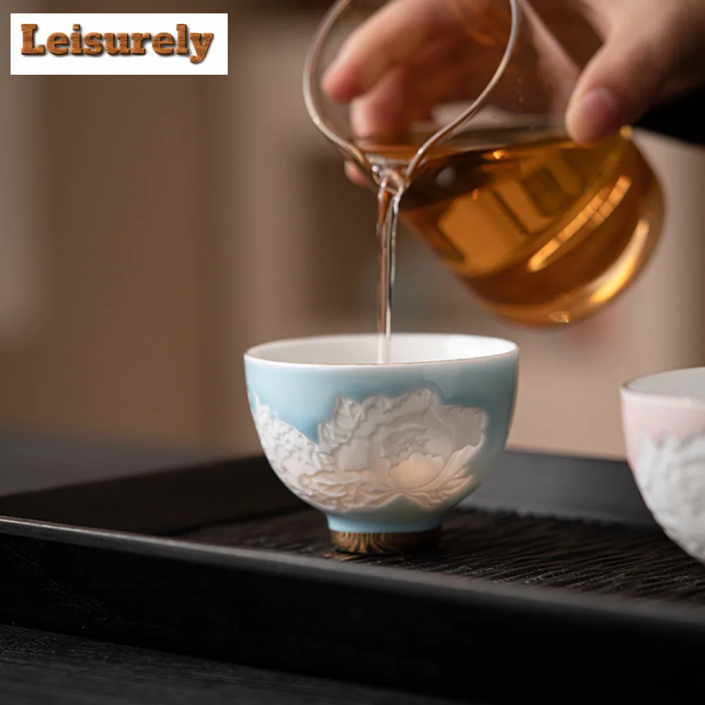 100ml Shadow Carving Butterfly Love Flower Teacup Handmade Tea Bowl Portable Travel Personal Meditation Cup Tea Set Master Cups