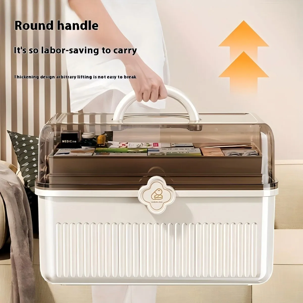 Boîte de rangement pour médicaments à 3 niveaux, organisateur de premiers soins à grande capacité pour la maison, étui portable pour pilules et médicaments avec compartiments pour fournitures médicales, boîte de rangement sécurisée pour les médicaments d'urgence en famille, idéale pour la maison, les voyages et le camping.