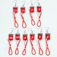 FishSheep Funny Plasma Blood Bag A B O Drop Earrings for Women Novelty Gothic Vampire Horror Dangle Earrings Jewelry Party Gifts