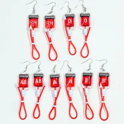 FishSheep Funny Plasma Blood Bag A B O Drop Earrings for Women Novelty Gothic Vampire Horror Dangle Earrings Jewelry Party Gifts