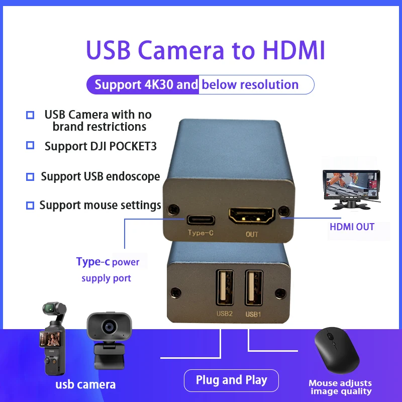 pocket3 to HDMI to connect the guide desk UVC to HDMI teaching screen casting USB camera to HDMI converter