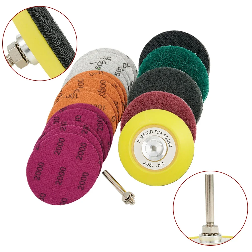 21pcs /set 3InchPad Sandpaper Car Polishing Disc Buffing Waxing Sponge Kit Headlight Wheel Repair For Polisher Drill Adapter