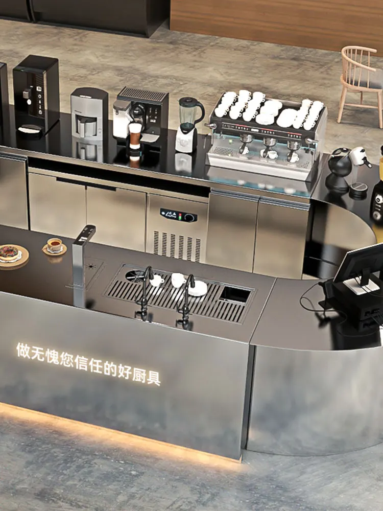 Customizable Modern Dessert Coffee Shop Corner Counter Stainless Steel Cashier For Restaurant Bar Or Tea Shop