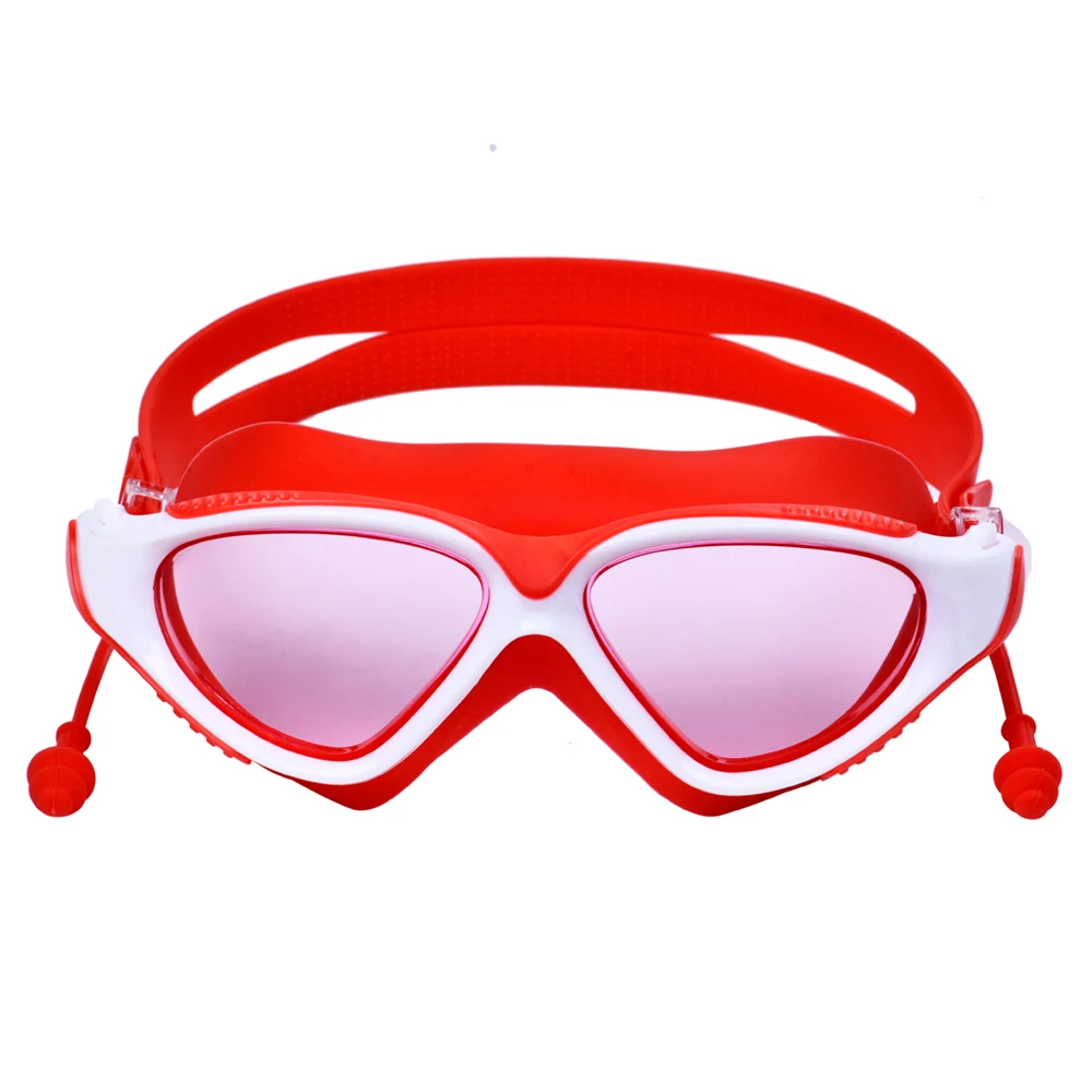 Adult Swimming Goggles High-Definition One-Piece Earplugs Goggles Waterproof Fog-Proof Men and Women Big Frame Swimming Goggles