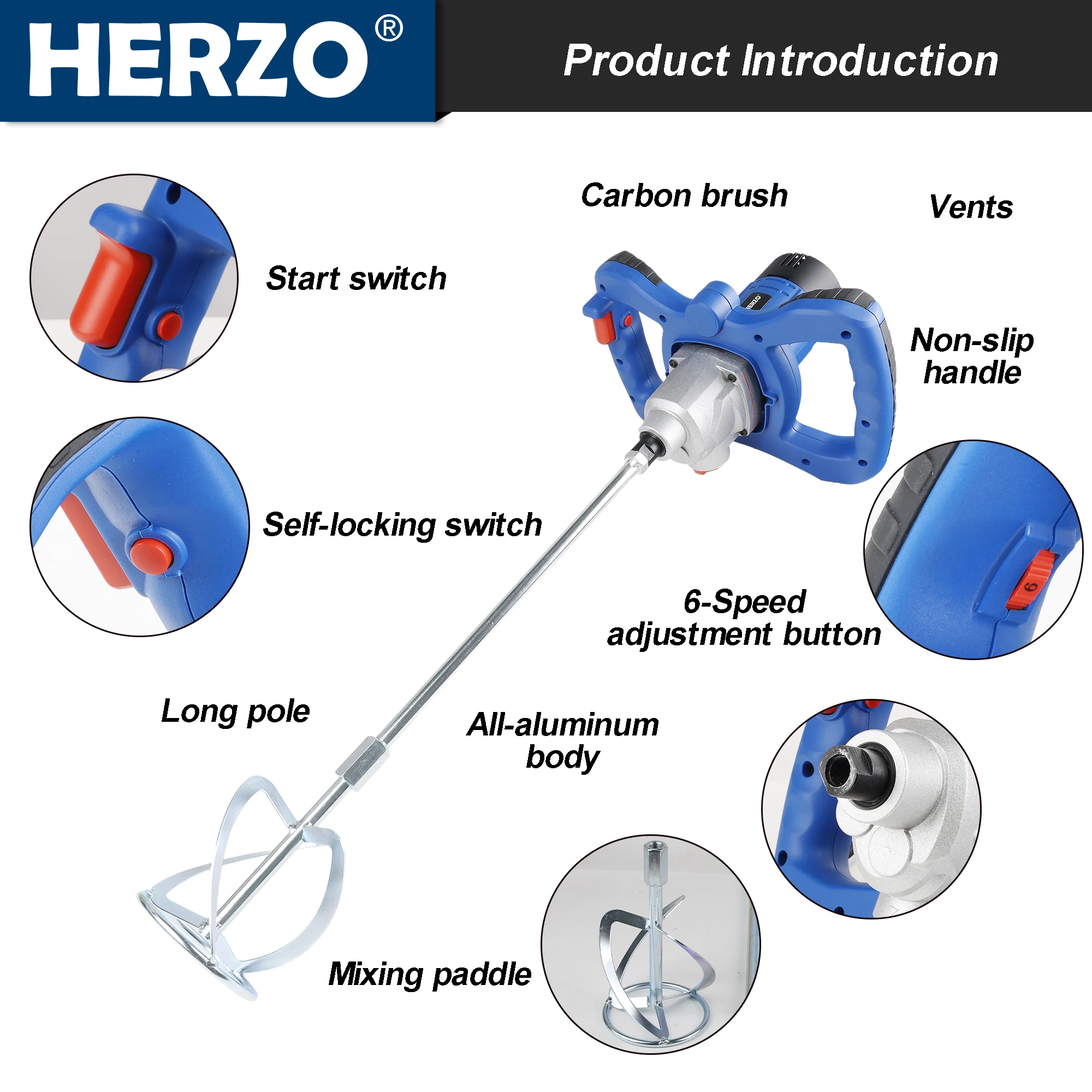 خلاط كهربائي عالي الطاقة قابل للتعديل بسرعتين 1300 وات، مثقاب خلط كهربائي، أداة خلط، تستخدم للملاط والطلاء والأسمنت والجبس