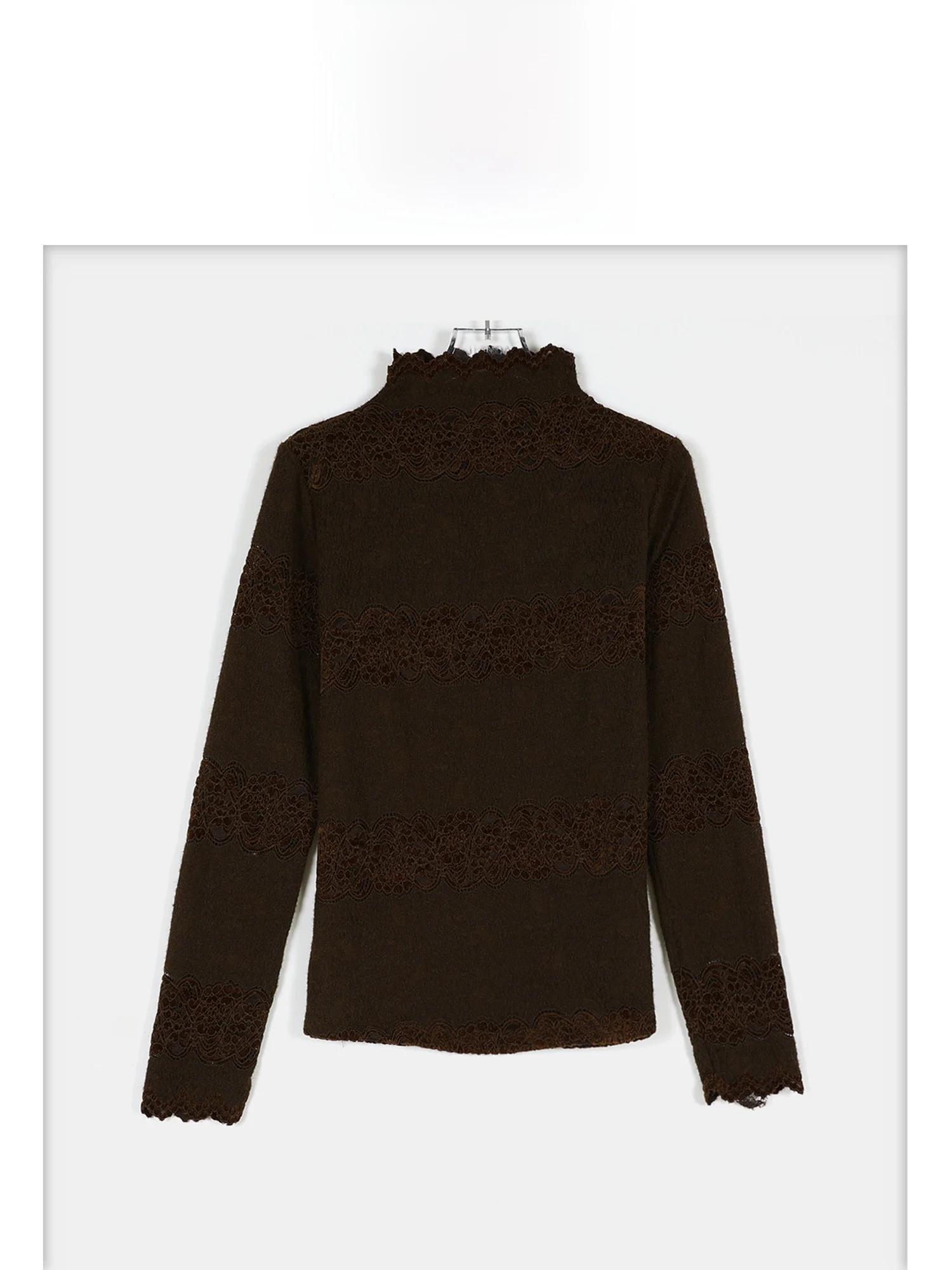 

Женский топ Kanyu LAeila 2025: Новинка, элегантный, с высоким воротником, кружевными вставками, длинный, однотонный, для повседневной носки