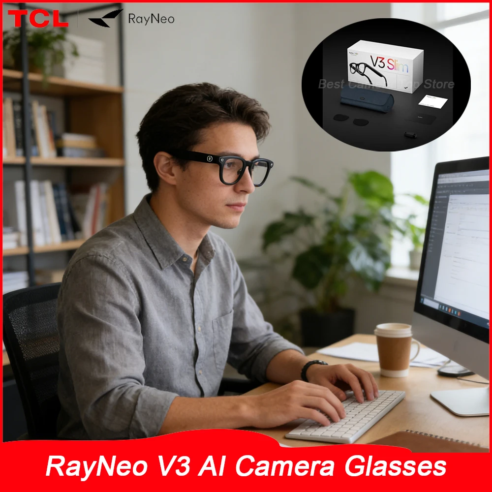 RayNeo V3 AI Camera Glasses IMX681 Sensor 12M Pixels 40Min Quick Charge Bluetooth Audio 4K/1080P for Content Make & Vlog