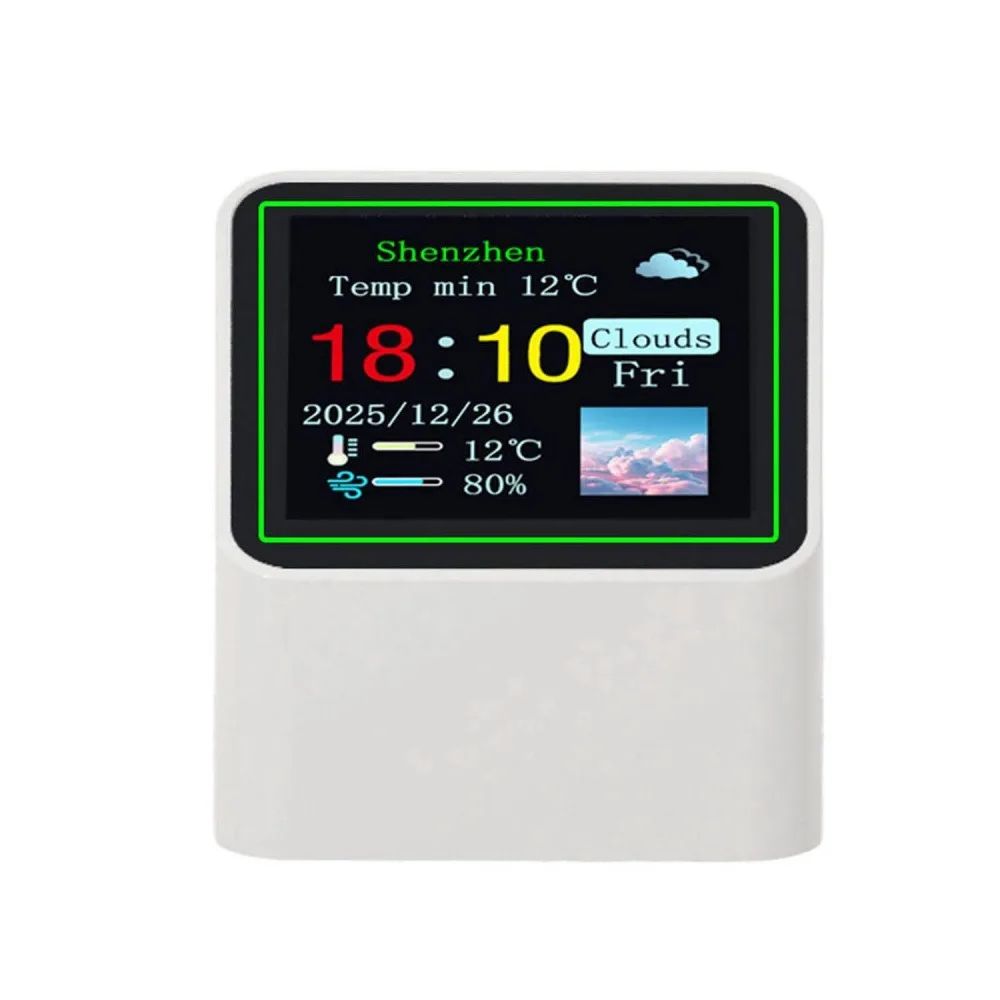 

WiFi Digital Weather Station Clock Type-C 5V External Power DIY Time Temperature Humidity Calendar Display Color Screen Clock