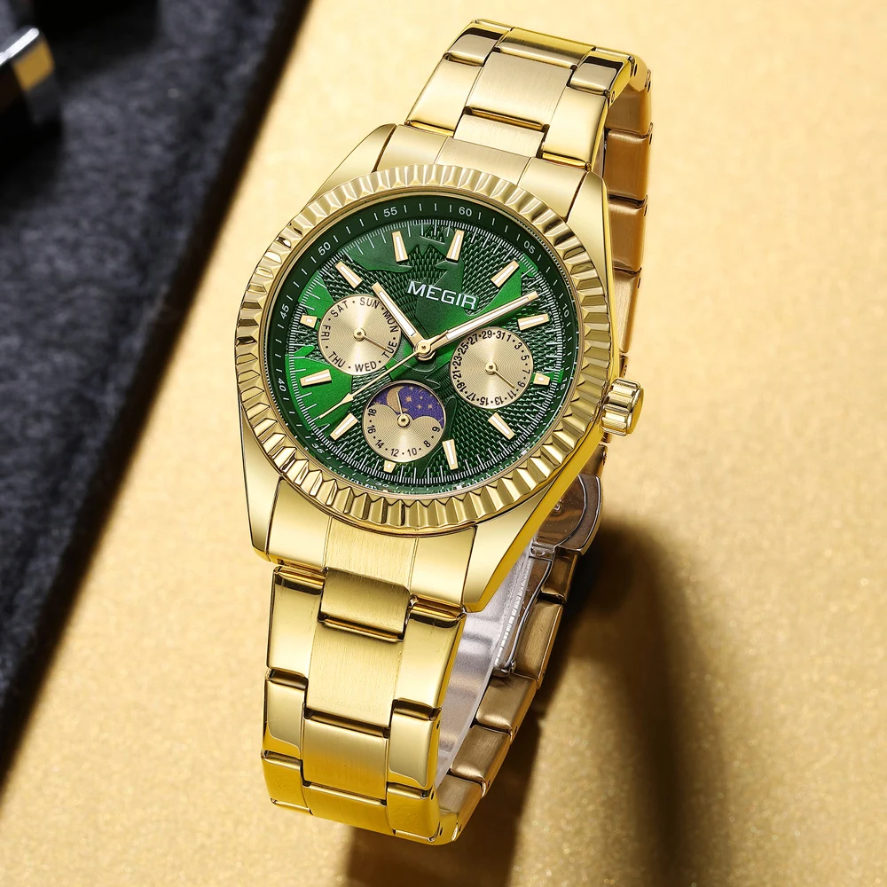 ساعة MEGIR كاجوال رياضية مقاومة للماء للرجال من أفضل العلامات التجارية المضيئة كرونوغراف كوارتز مع حزام من الفولاذ المقاوم للصدأ