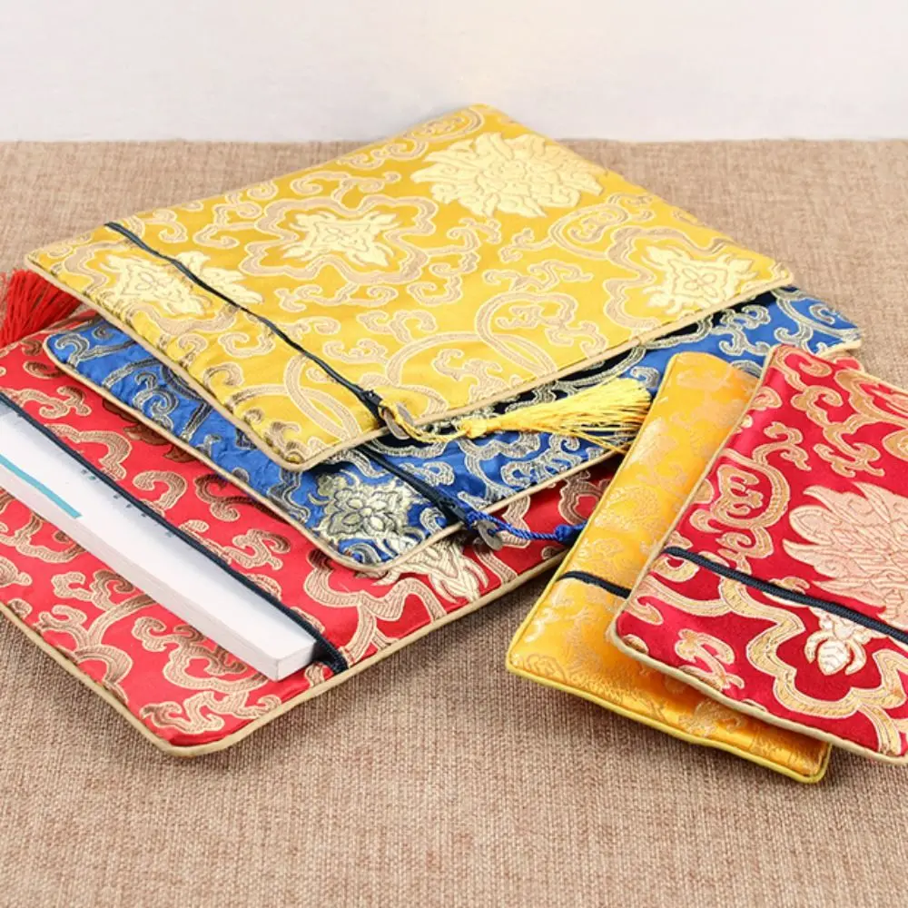 Gift Portable Antique Brocade Lotus Dragon Pattern Buddhist Embroidery Bag Chinese Style Sachet Scripture Bag Jewelry Bag