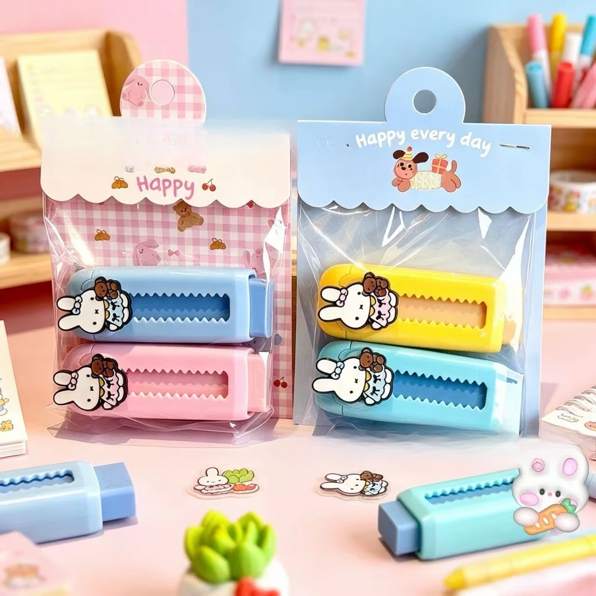 Cute Miffy Bunny Retractable Eraser Cartoon Rabbit Bear Decor Push Pull Eraser Kawaii Clean Wipe Rubber for Student Stationery