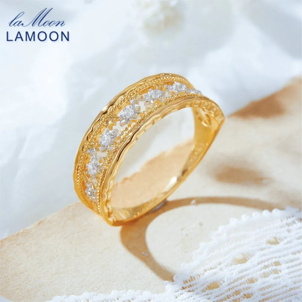 

Винтажное ажурное кольцо LAMOON для женщин, элегантное роскошное изысканное кольцо в придворном стиле, стерлинговое серебро 925 пробы, позолоченное ювелирное изделие, подарок