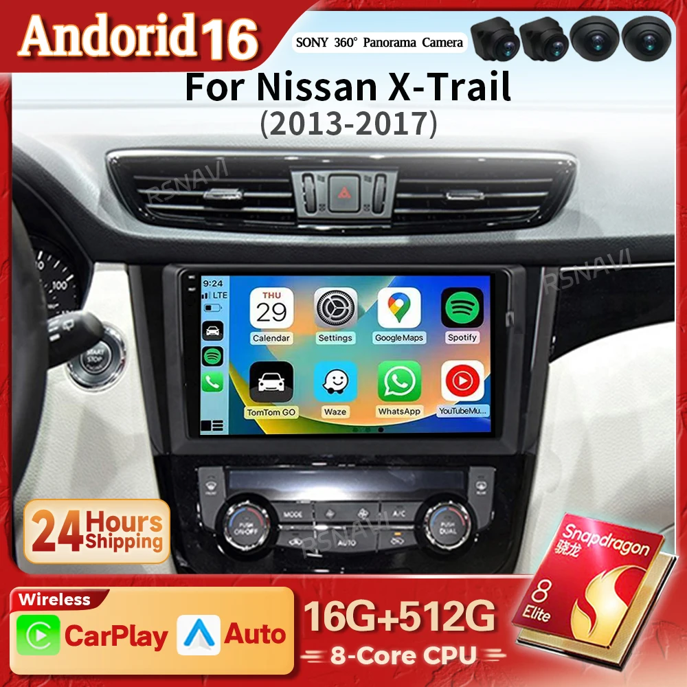 Radio multimedia para coche Qualcomm Android 16 Carplay Auto para Nissan Qashqai J11 X-Trail xtrail T32 Rogue Dualis 2013 - 2021