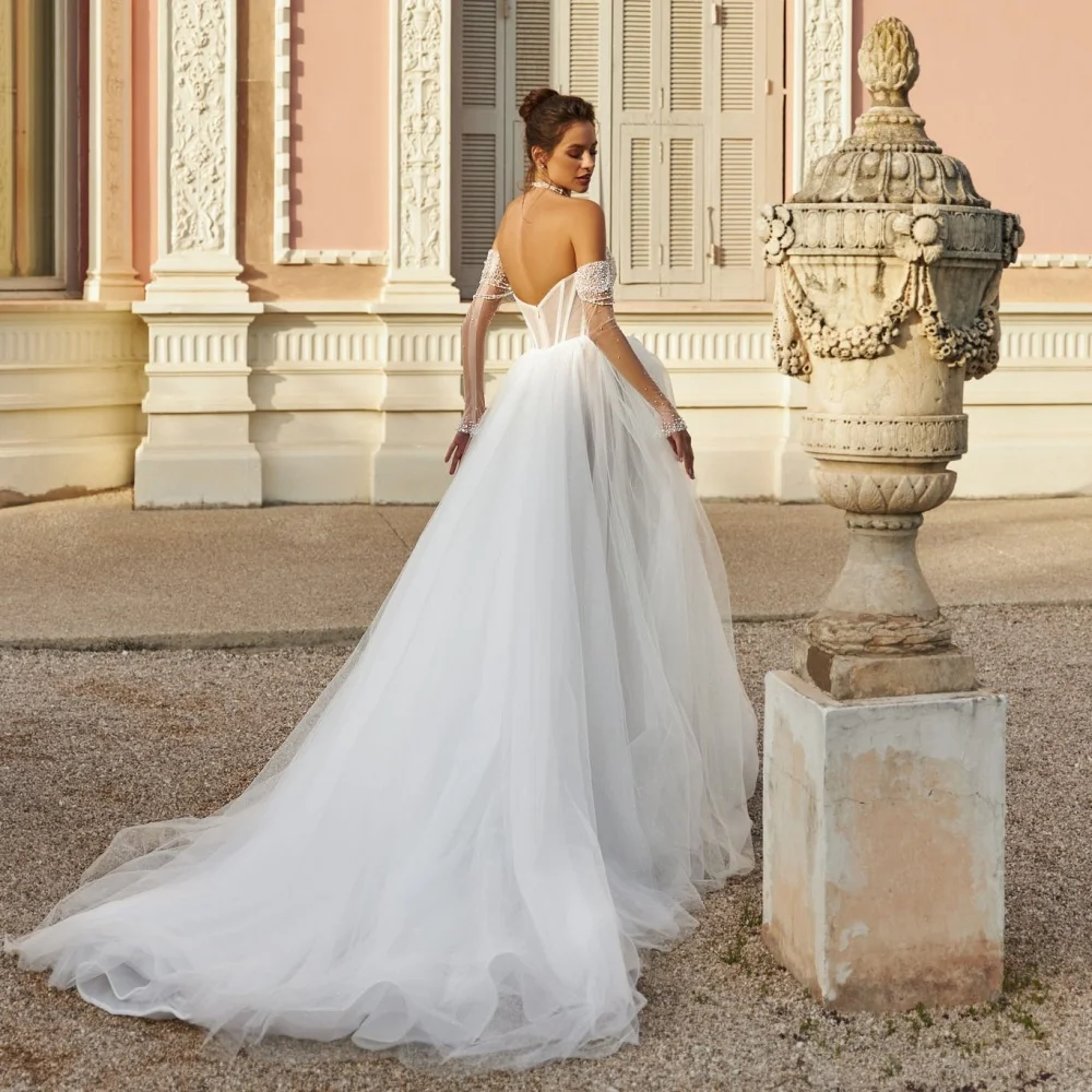 Customized Luxury Wedding Dress Tulle A Line Modern Bride Dresses Beading Off Shoulder Bridal Gowns Sequined  Vestidos De Novia