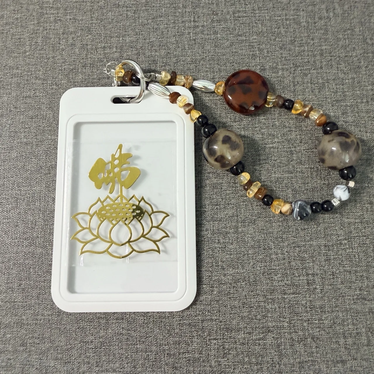 Black Amber Gravel Colorful Buddha Pattern Metal Phone Sticker Leather Lanyard Anti-lost Lucky Card Holder