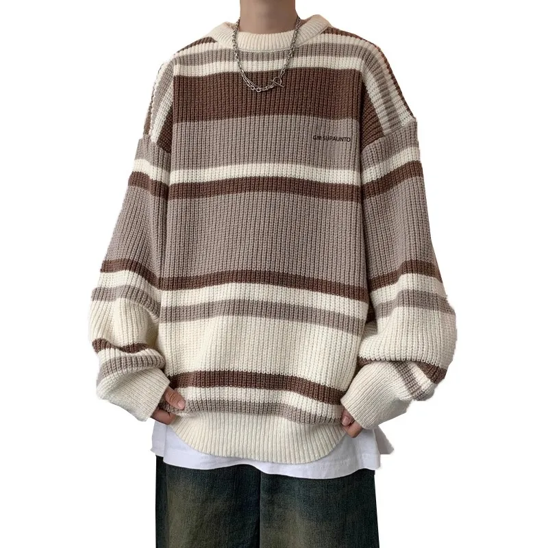 

Trendy Large Size 300 Pou Men's Sweater Long Sve Hong Kong Sle Faion Outerwear Casual Artistic High-End Feeling