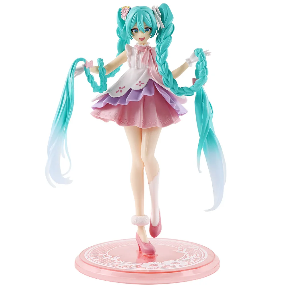 New Anime Hatsune Miku Virtual Singer Manga Figurines  Green long hair pink skirt Kawaii girl PVC Action Figure Model Toy