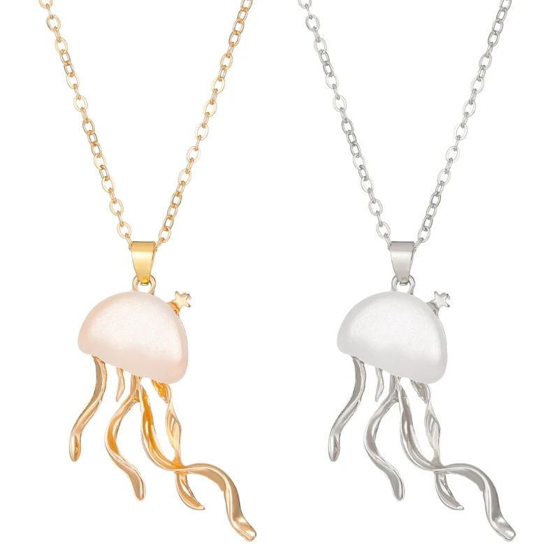 Frosted Jellyfish Necklace Sweet Cool Girls Pendant Collar Chain Light Luxury F3MD