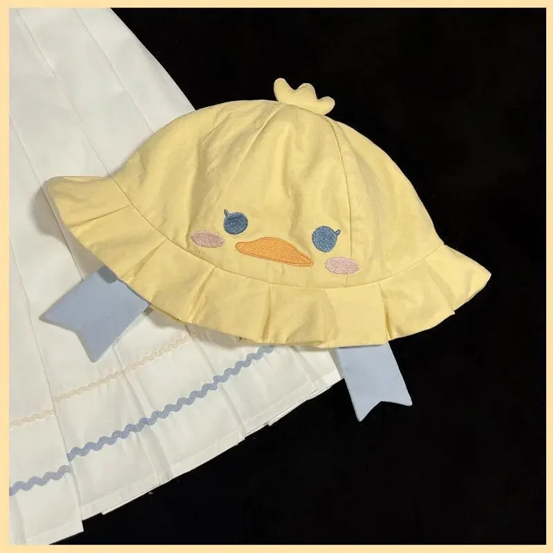 Abito estivo carino da marinaio JK Orsetto ricamato Design Uniforme da ragazza della scuola giapponese Cappello azzurro per asilo Little Duckie