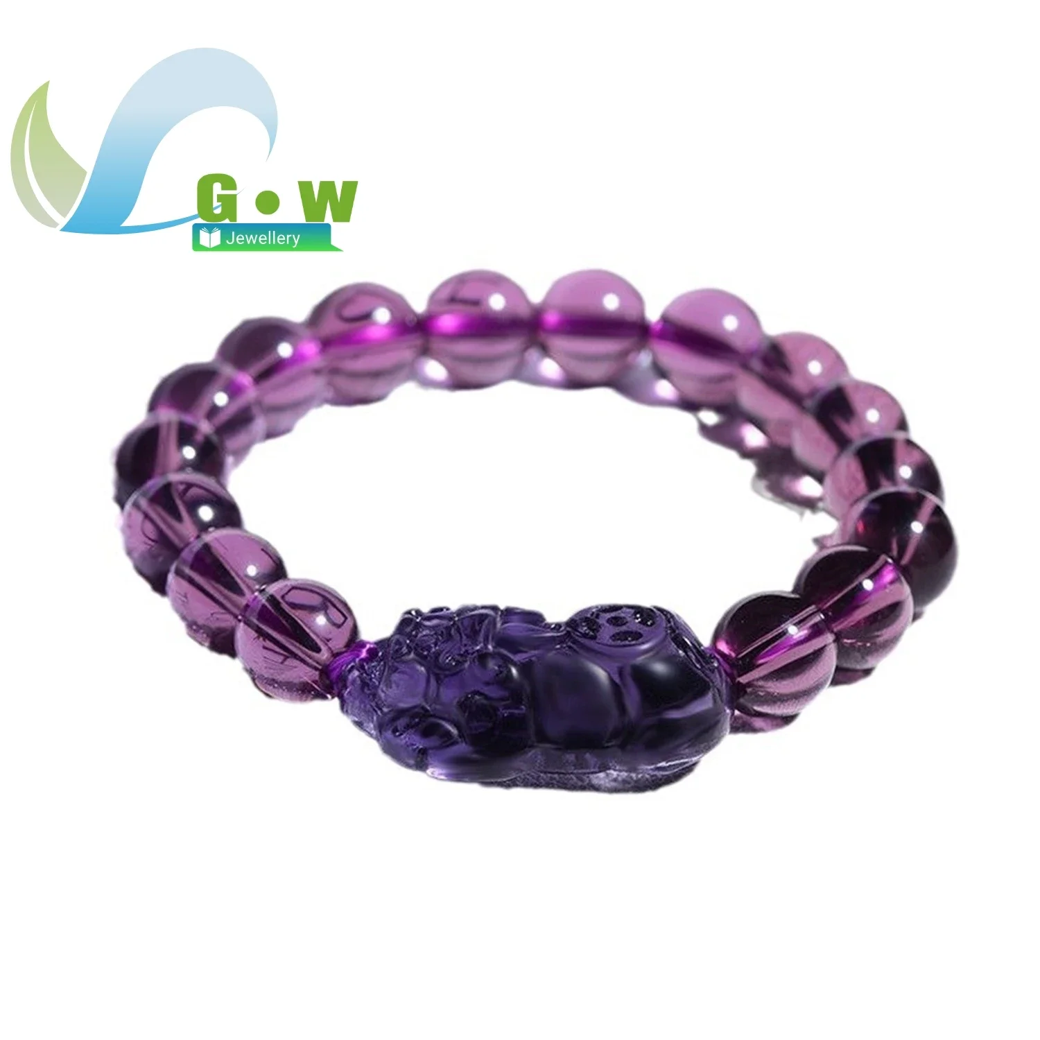 Unisex Pixiu Amethyst Citrine Bracelet Tibetan Silver Pendant Glass Beads Single Loop Crystal Hand Chain Gift Wholesale