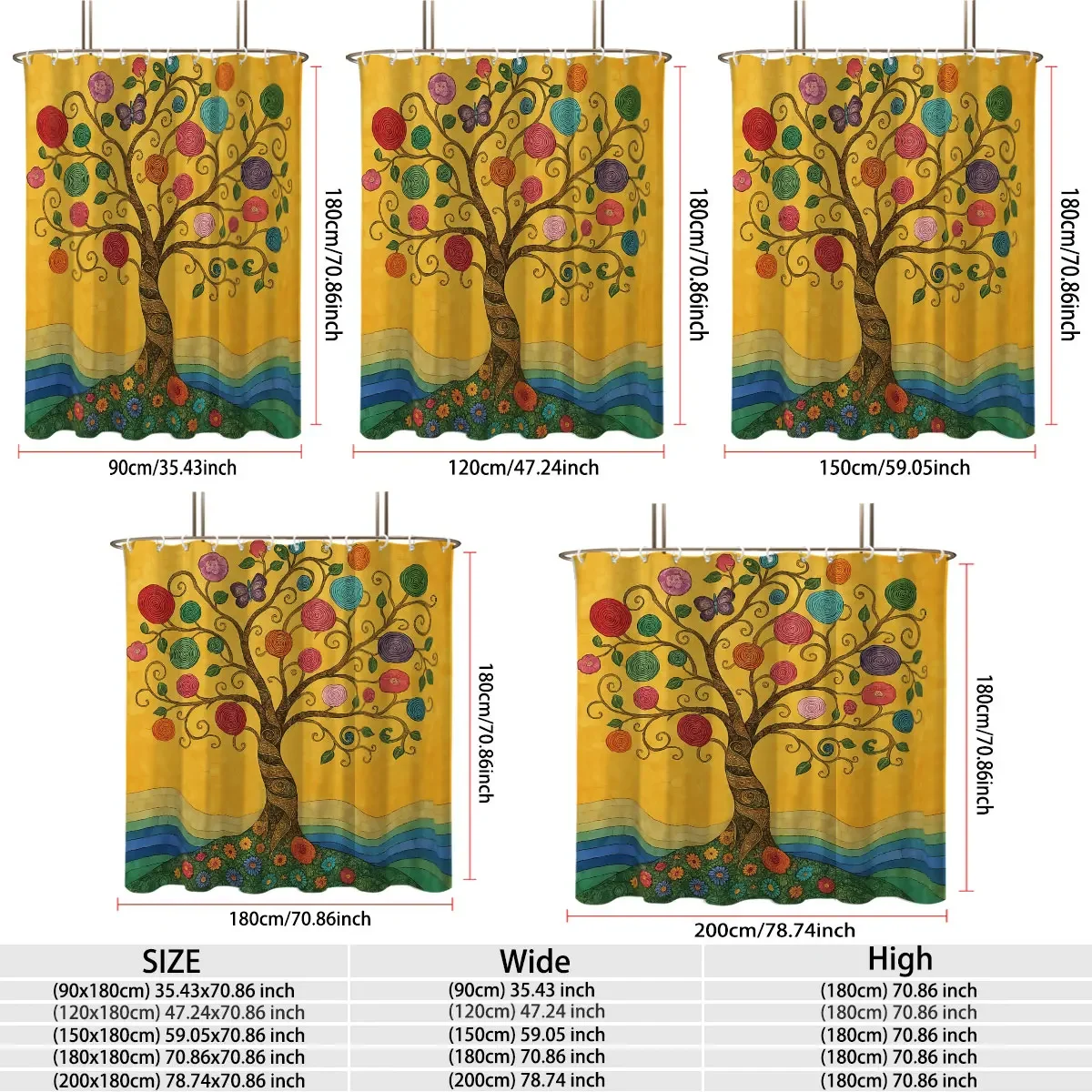 1PC Abstract Colorful Circles Tree of Life Shower Curtain Waterproof Privacy Partition Hanging Curtain