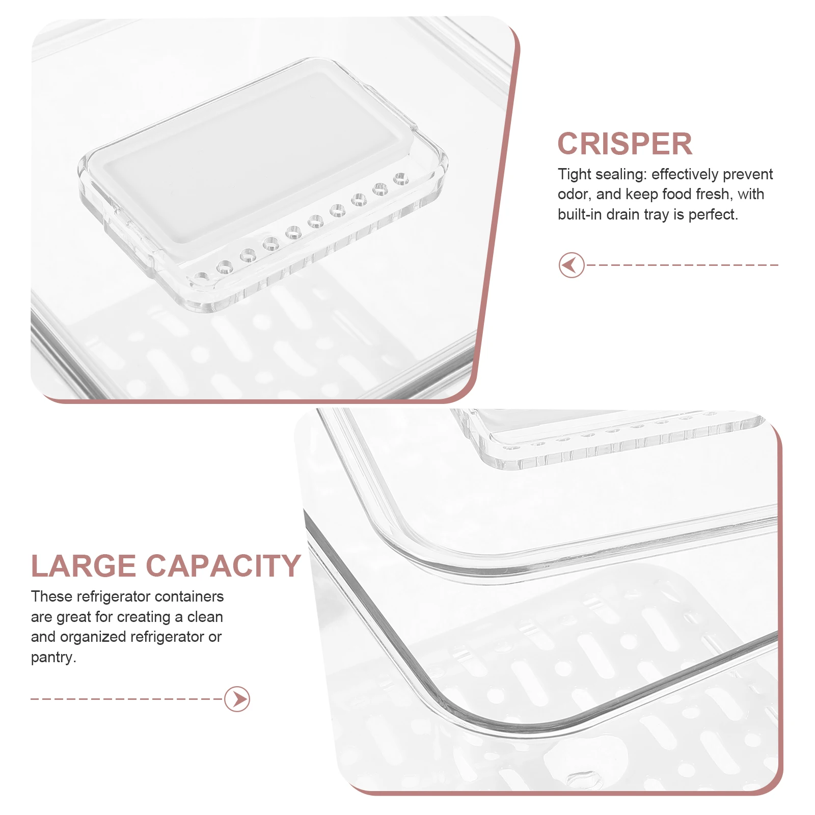 

Refrigerator Storage Box Large Capacity Transparent PET Kitchen Vegetable Fruit Drainage Preservation Containers Fridge ganizer