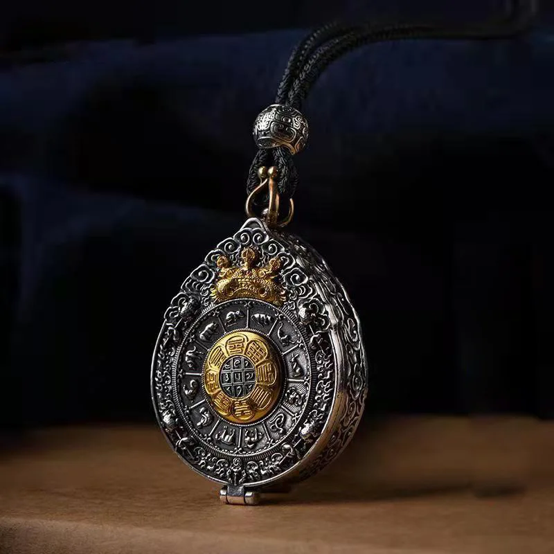 Tibetan Buddhism Lotus Pendant Necklace for Mewn Women Vintage 12 Zodiac Amulet Necklace Chinese Feng Shui Gossip Jewelry Gift