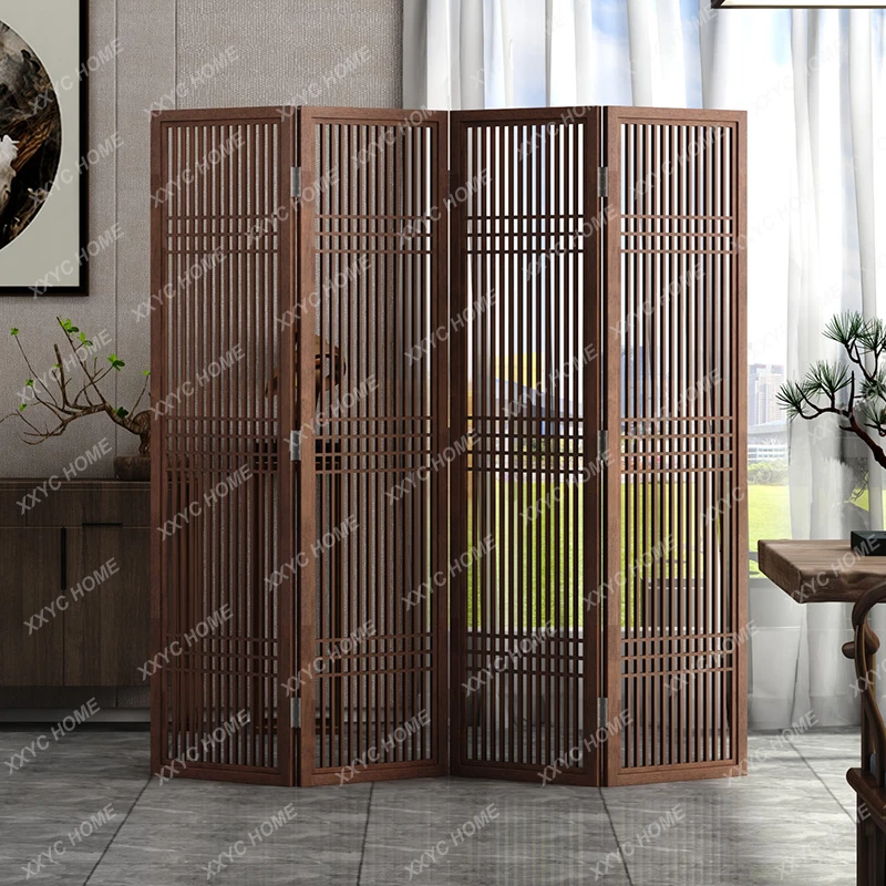 New Chinese Style Subareas Screens Living Room Accordion Partition Modern Minimalist Folding Tea House Solid Wood Antique Screen